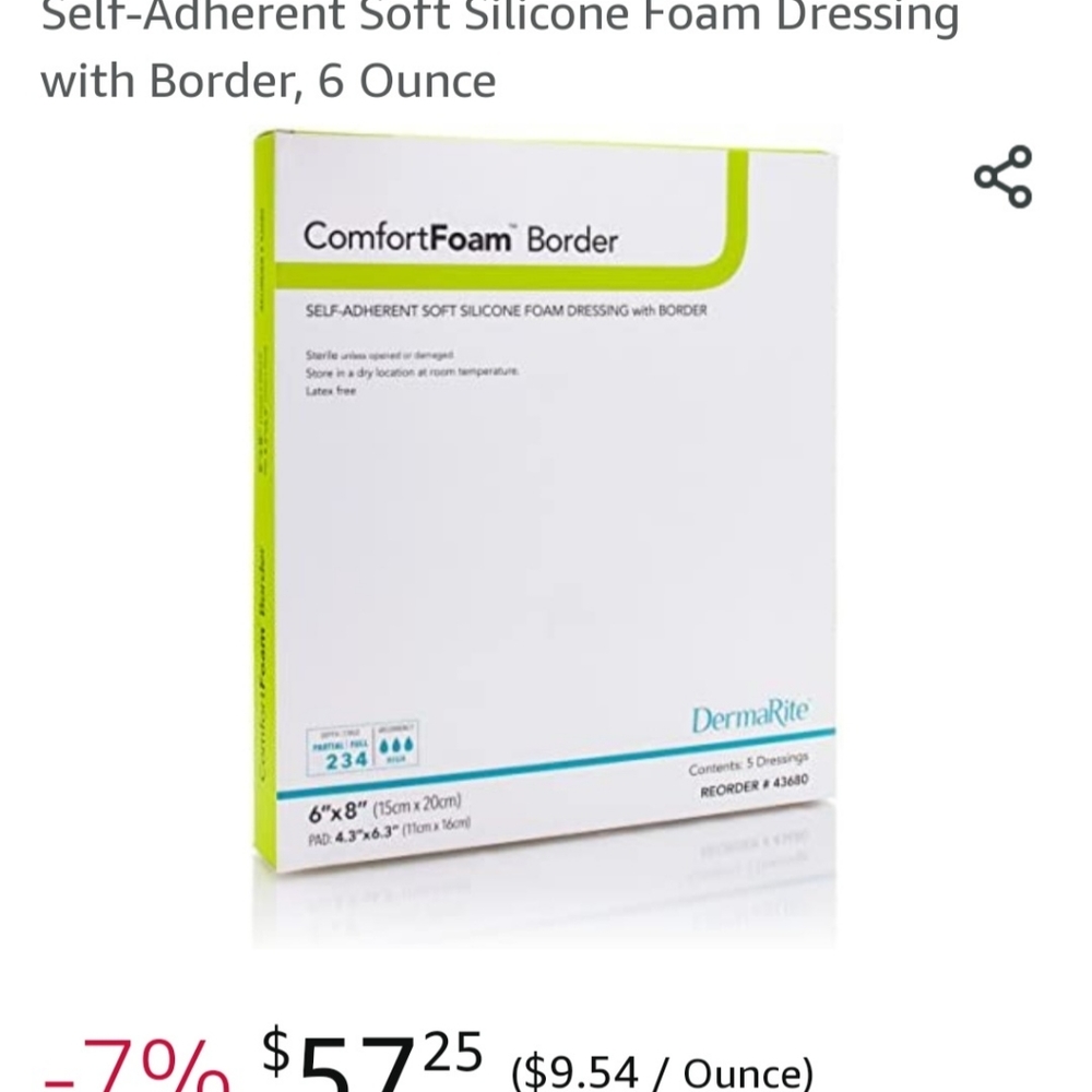 DERMARITE COMFORT FOAM BORDER DRESSING. 6"×8" ( PACK OF 5 )